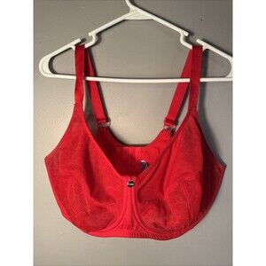 Parfait Size 42F Red Full Coverage Bra, Adjustable Straps Lace Detail EUC Sexy